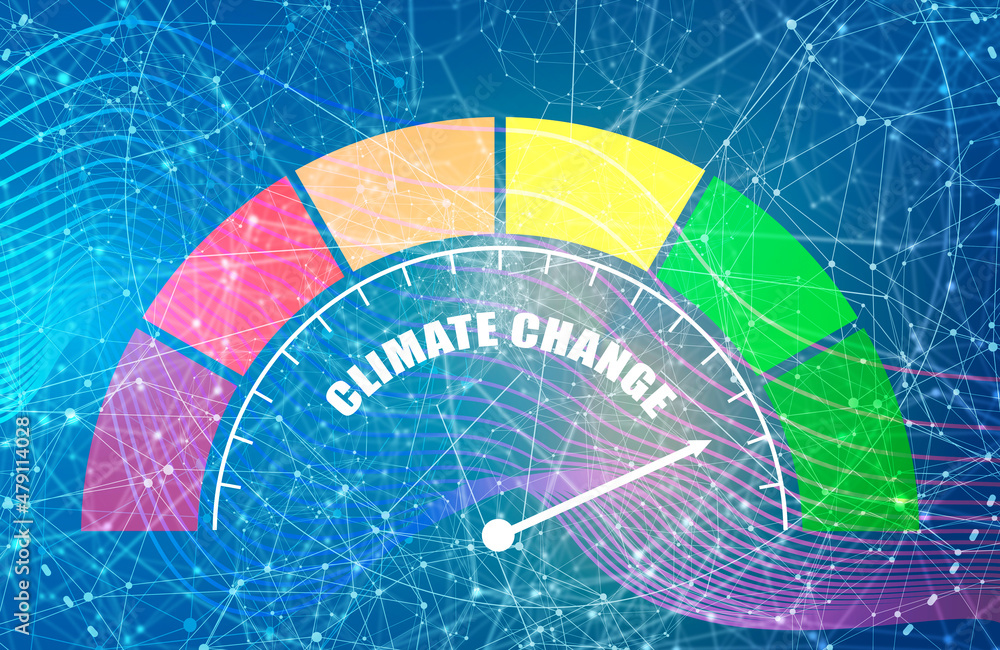 Poster climate change measuring device with arrow and scale.