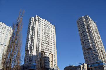 Fototapeta na wymiar Modern residential area in Kiev. Exterior. Streets,buildings. January 2,2022. Kiev , Ukraine