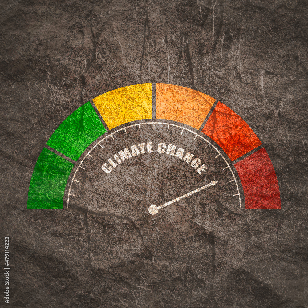 Poster climate change measuring device with arrow and scale.