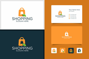 shopping bag design logo and business card design template. premium vector