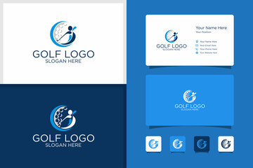 golf design logo and business card design template. premium vector