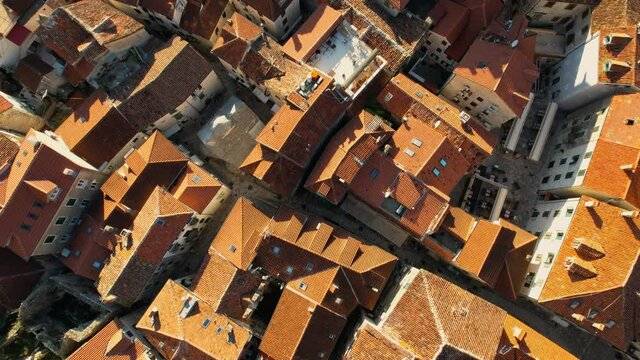 Top view of the red roofs of the old town of Kotor in Montenegro