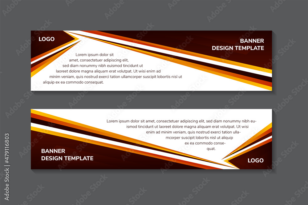Poster set of abstract geometric banner template. horizontal layout combined with orange and brown gradient