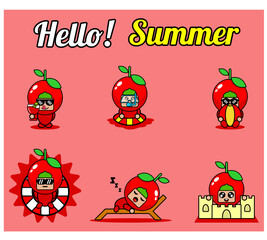 vector cute cartoon character cherry fruit mascot costume set collection hello summer bundle