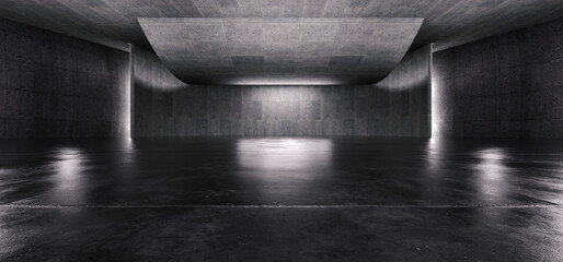 Advanced background High end scenario concrete wall 3D rendering booth Exhibition hall Dark technology