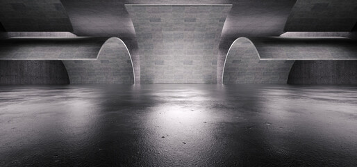 Advanced background High end scenario concrete wall 3D rendering booth Exhibition hall Dark technology