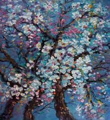 Art oil painting , cherry blossom flower , abstract , design , background from thailand