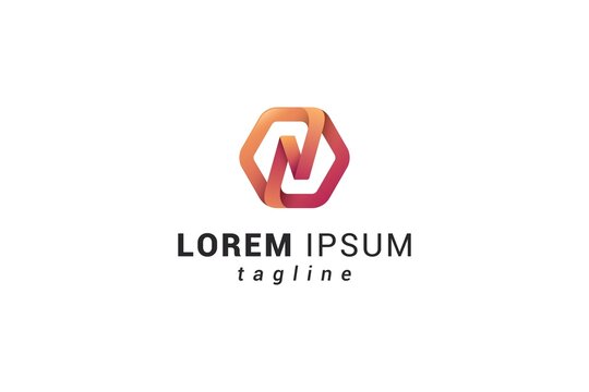 Letter N creative 3d hexagonal red colour modern business logo 