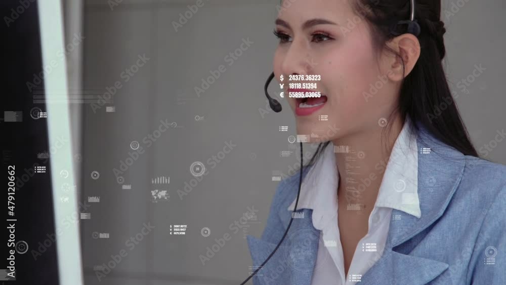 Aufkleber customer support call center provide data in conceptual vision . business and communication technolo