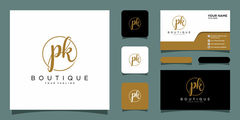 PK Initial handwriting logo vector with business card design template - obrazy, fototapety, plakaty
