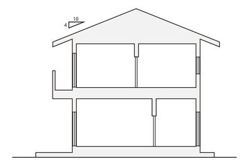 日本の戸建住宅の立面断面図 外皮のベクターイラスト