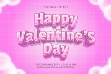 Fototapeta premium Editable text effect - Happy Valentine Day Cute pink 3d Style
