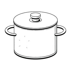 Abstract Hand Drawn Kitchen Stuff Saucepan With Lid Doodle Concept Vector Design Outline Style On White Background Isolated For Cooking