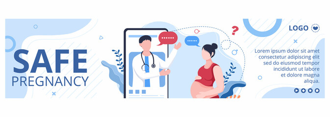 Fototapeta na wymiar Pregnant Lady or Mother Banner Health care Template Flat Design Illustration Editable of Square Background for Social media or Greetings Card