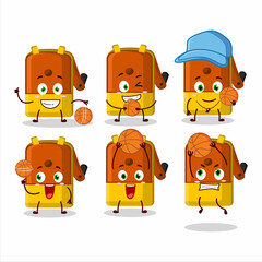 Talented orange pencil sharpener table cartoon character as a basketball athlete