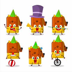 Cartoon character of orange pencil sharpener table with various circus shows