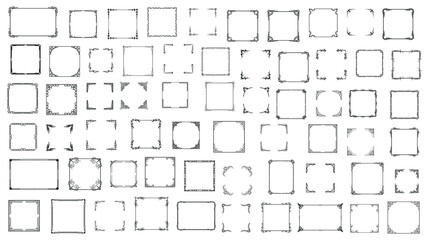 Big Set Black Simple Line Frame Collection Doodle Square Floral Frame Elements Vector Design Style Sketch Isolated Illustration For Banner