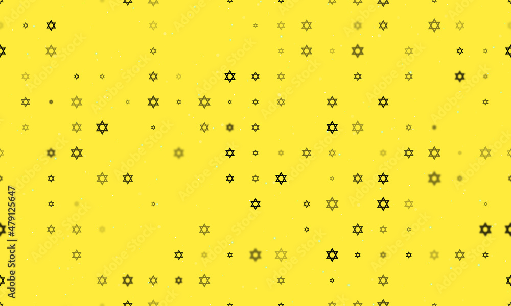 Poster seamless background pattern of evenly spaced black star of david symbols of different sizes and opac