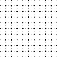 Square seamless background pattern from black star symbols are different sizes and opacity. The pattern is evenly filled. Vector illustration on white background