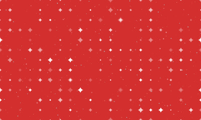 Seamless background pattern of evenly spaced white star symbols of different sizes and opacity. Vector illustration on red background with stars