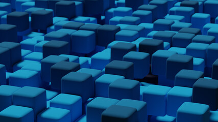 Abstract background with blue colored cubes. 3d render. Dark and light shades