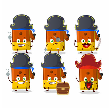 Cartoon character of orange pencil sharpener table with various pirates emoticons