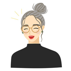 Female with up hair and glasses. laughing expression vector illustration 3.