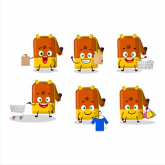 A Rich orange pencil sharpener table mascot design style going shopping