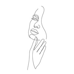 Abstract Woman Head Continuous One Line Vector Drawing. Style Template with Abstract Female Face. Modern Minimalist Simple Linear Style. Beauty Fashion Design