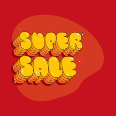 3D Layered Super Sale Font On Red Background. Advertising Poster Or Template Design.