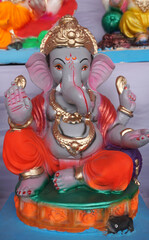 Indian Hindu God Lord Ganesha Statues, Coated with colors and sold for Ganesh Chathurthi