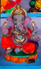 Indian Hindu God Lord Ganesha Statues, Coated with colors and sold for Ganesh Chathurthi