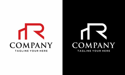 Letter R City Building,Real Estate Minimalist Vector Logo Design vector template. on a black and white background.