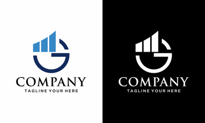 G initial circle company or financial logo blue design vector template. on a black and white background.