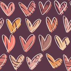 Valentine's Day seamless pattern. Trendy flat hand drawn stylized hearts. 