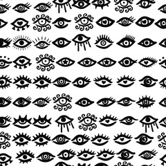 Seamless pattern with eyes. Flat design. Free hand drawing style. Contemporary modern trendy vector illustration. All elements are isolated.