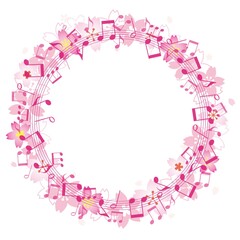 音符と桜の花の円形フレーム