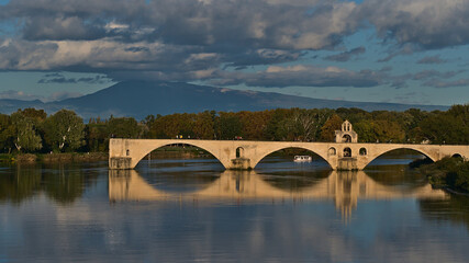 Famous historic bridge Pont Saint-Benezet (Pont d'Avignon), UNESCO World Heritage Site, in Avignon,...