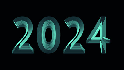 The word 2024 written blue gradient neon light glowing in the dark. Concept for new year 2024.