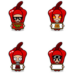 cute cartoon character vector red pepper mascot costume set summer sale bundle collection