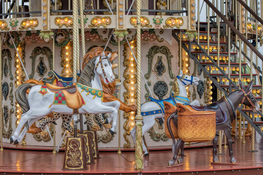 wooden horses on a merry-go-round
