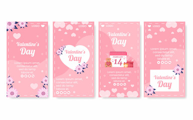Happy Valentine's Day Stories Template Flat Design Illustration Editable of Square Background for Social media, Love Greeting Card or Banner