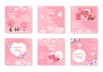 Happy Valentine's Day Post Template Flat Design Illustration Editable of Square Background for Social media, Love Greeting Card or Banner