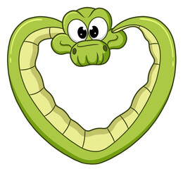 The cute snake is making a love shape by its body