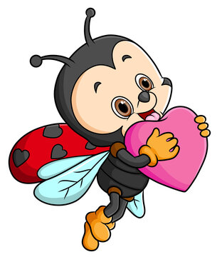 The ladybug is flying and carrying a love shape