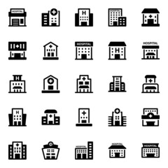Glyph icons for hospital building.