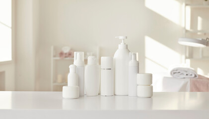 New line of professional cosmetic skin care products for beautiful and healthy skin. White mockup...