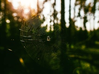 Spinnennetz im Wald