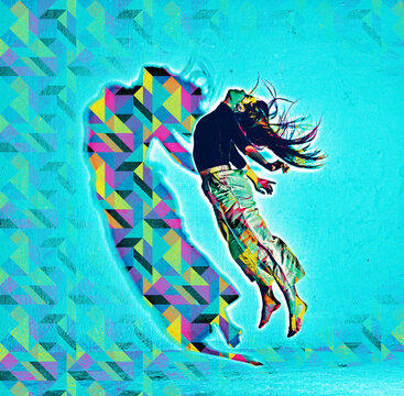 Fototapeta Coloured dancer in motion trend pop art 