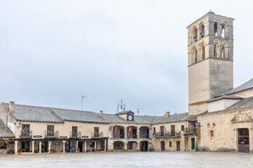 details of the buildings that surround the main square of the town of Pedraza in the province of Segovia